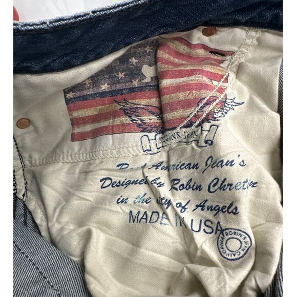Robin’s Jean Distressed Denim Jeans Wing Back Embroidery Size 40 - Picture 9 of 10